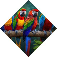 Lade das Bild in den Galerie-Viewer, Acrylglasbild Exotische Papageien auf Ast sitzend Raute
