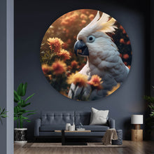 Lade das Bild in den Galerie-Viewer, Aluminiumbild Exotischer Kakadu in blühender Natur Kreis
