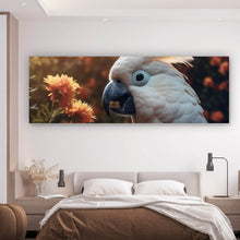 Lade das Bild in den Galerie-Viewer, Spannrahmenbild Exotischer Kakadu in blühender Natur Panorama
