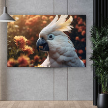 Lade das Bild in den Galerie-Viewer, Aluminiumbild gebürstet Exotischer Kakadu in blühender Natur Querformat

