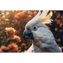Lade das Bild in den Galerie-Viewer, Acrylglasbild Exotischer Kakadu in blühender Natur Querformat
