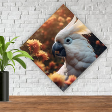 Lade das Bild in den Galerie-Viewer, Aluminiumbild Exotischer Kakadu in blühender Natur Raute
