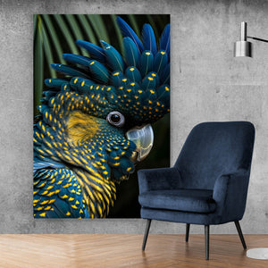Acrylglasbild Exotischer Papagei mit beeindruckendem Federkleid Hochformat