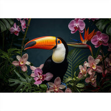 Lade das Bild in den Galerie-Viewer, Leinwandbild Exotischer Vogel mit tropischen Pflanzen Querformat
