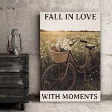 Lade das Bild in den Galerie-Viewer, Poster Fahrrad im Feld mit Korb voller Blumen Hochformat
