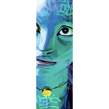 Lade das Bild in den Galerie-Viewer, Acrylglasbild Fantasievolles Porträt in leuchtenden Farben mit Graffiti Elementen Panorama Hoch
