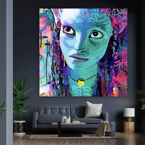 Poster Fantasievolles Porträt in leuchtenden Farben mit Graffiti Elementen Quadrat