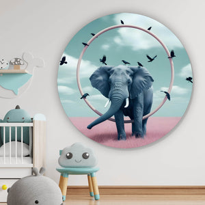 Aluminiumbild Fantastischer Elefant mit surrealen Elementen Kreis