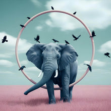 Lade das Bild in den Galerie-Viewer, Aluminiumbild Fantastischer Elefant mit surrealen Elementen Quadrat
