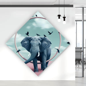 Spannrahmenbild Fantastischer Elefant mit surrealen Elementen Raute