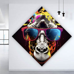 Aluminiumbild Farbenfrohe Giraffe mit Sonnenbrille Raute