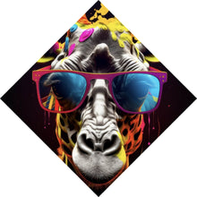 Lade das Bild in den Galerie-Viewer, Aluminiumbild gebürstet Farbenfrohe Giraffe mit Sonnenbrille Raute
