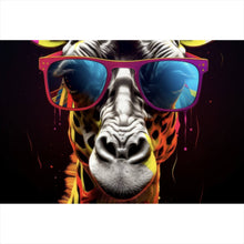 Lade das Bild in den Galerie-Viewer, Poster Farbenfrohe Giraffe mit Sonnenbrille Querformat
