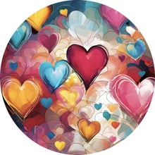 Lade das Bild in den Galerie-Viewer, Aluminiumbild gebürstet Farbenfrohe Herzen Collage Kreis
