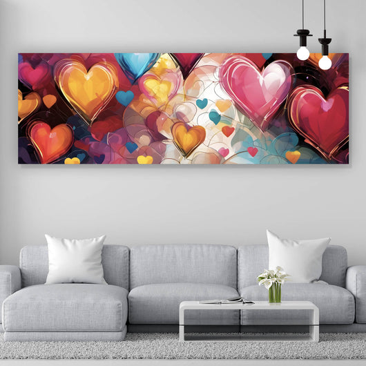 Leinwandbild Farbenfrohe Herzen Collage Panorama