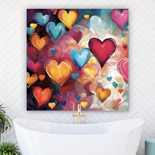 Leinwandbild Farbenfrohe Herzen Collage Quadrat