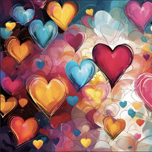 Lade das Bild in den Galerie-Viewer, Leinwandbild Farbenfrohe Herzen Collage Quadrat
