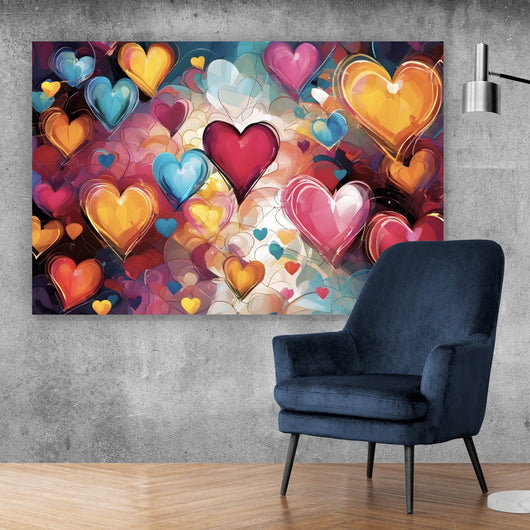 Aluminiumbild gebürstet Farbenfrohe Herzen Collage Querformat