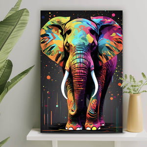 Aluminiumbild gebürstet Farbenfroher Elefant Neon Abstrakt Hochformat