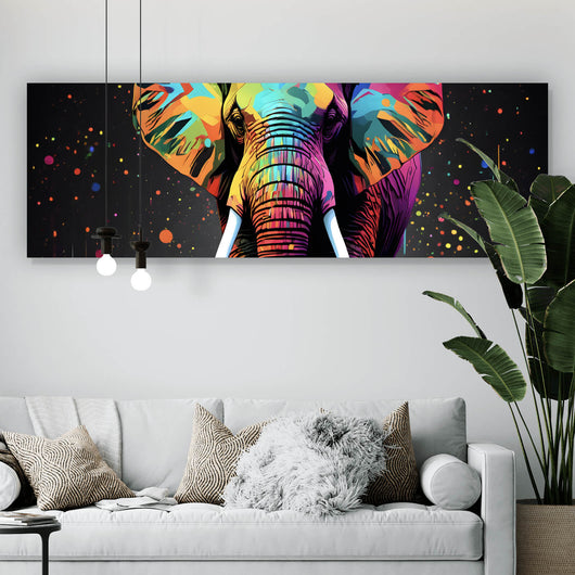 Aluminiumbild gebürstet Farbenfroher Elefant Neon Abstrakt Panorama