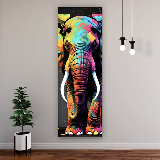 Aluminiumbild gebürstet Farbenfroher Elefant Neon Abstrakt Panorama Hoch