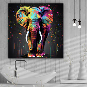 Poster Farbenfroher Elefant Neon Abstrakt Quadrat