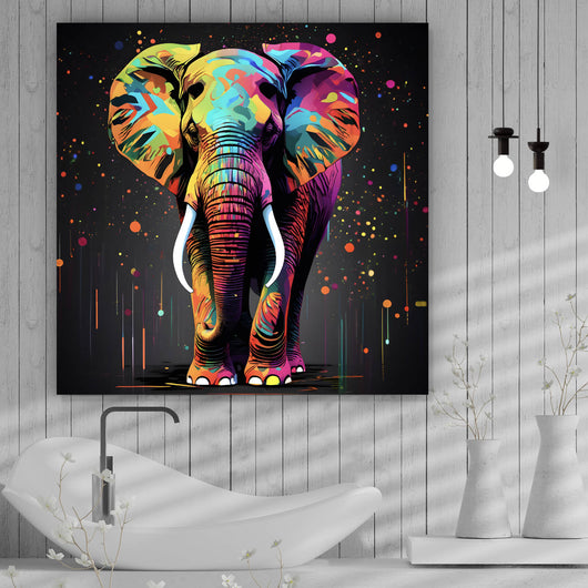 Aluminiumbild Farbenfroher Elefant Neon Abstrakt Quadrat