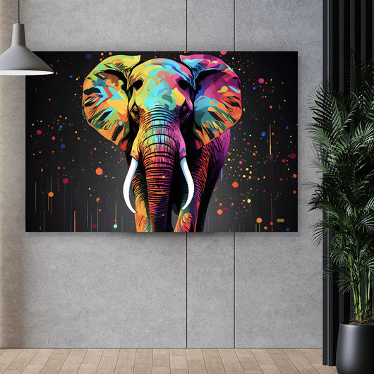 Aluminiumbild gebürstet Farbenfroher Elefant Neon Abstrakt Querformat