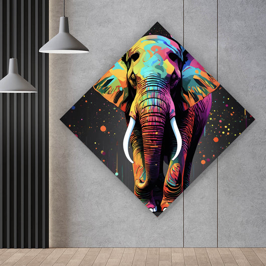 Leinwandbild Farbenfroher Elefant Neon Abstrakt Raute
