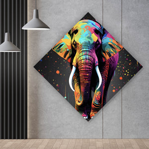Aluminiumbild gebürstet Farbenfroher Elefant Neon Abstrakt Raute