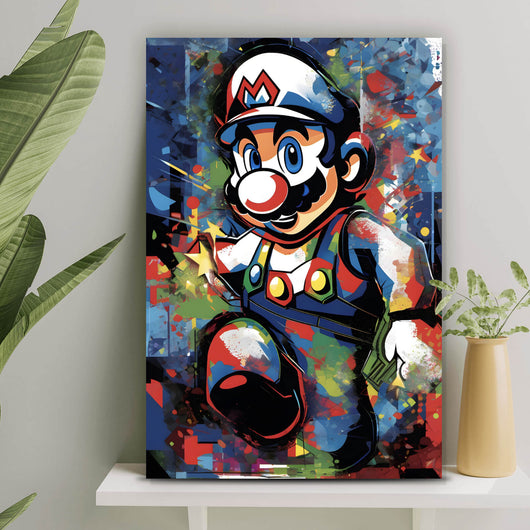Spannrahmenbild Farbenfroher Mario Pop Art Hochformat