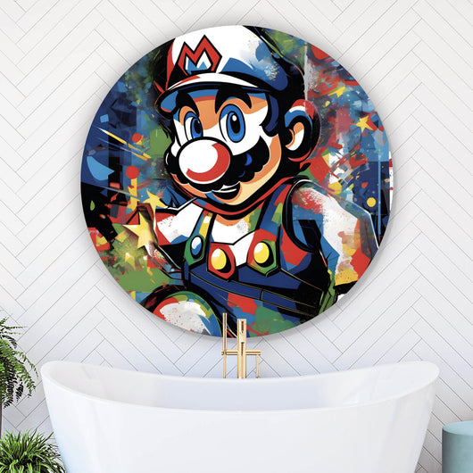Aluminiumbild gebürstet Farbenfroher Mario Pop Art Kreis