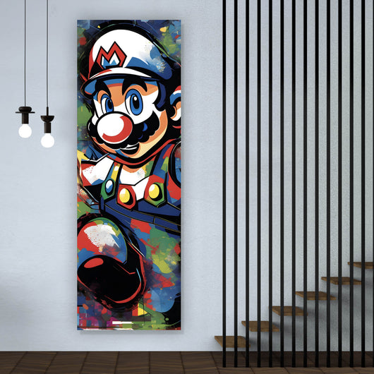 Aluminiumbild gebürstet Farbenfroher Mario Pop Art Panorama Hoch
