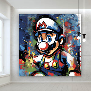 Aluminiumbild Farbenfroher Mario Pop Art Quadrat