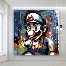 Lade das Bild in den Galerie-Viewer, Aluminiumbild gebürstet Farbenfroher Mario Pop Art Quadrat
