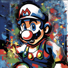 Lade das Bild in den Galerie-Viewer, Aluminiumbild gebürstet Farbenfroher Mario Pop Art Quadrat
