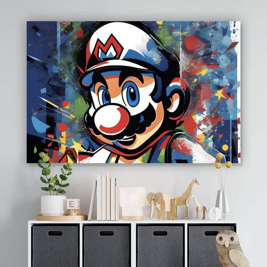 Aluminiumbild gebürstet Farbenfroher Mario Pop Art Querformat