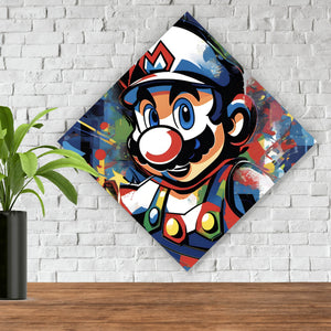 Aluminiumbild gebürstet Farbenfroher Mario Pop Art Raute