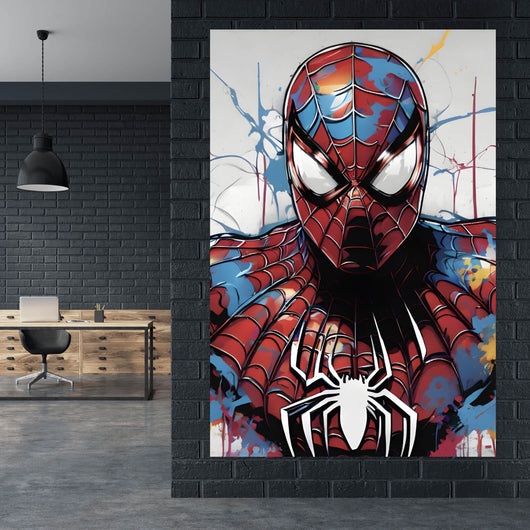 Poster Farbenfroher Superheld mit Spinne Hochformat