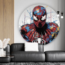 Lade das Bild in den Galerie-Viewer, Aluminiumbild Farbenfroher Superheld mit Spinne Kreis
