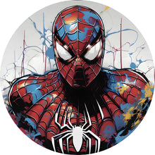 Lade das Bild in den Galerie-Viewer, Aluminiumbild gebürstet Farbenfroher Superheld mit Spinne Kreis
