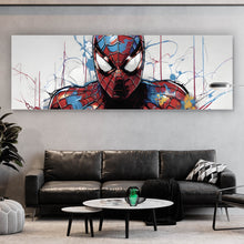 Lade das Bild in den Galerie-Viewer, Aluminiumbild gebürstet Farbenfroher Superheld mit Spinne Panorama
