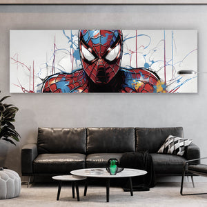 Aluminiumbild gebürstet Farbenfroher Superheld mit Spinne Panorama
