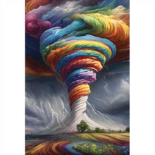 Lade das Bild in den Galerie-Viewer, Spannrahmenbild Farbenfroher Tornado über blühender Landschaft Hochformat
