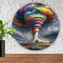 Lade das Bild in den Galerie-Viewer, Aluminiumbild Farbenfroher Tornado über blühender Landschaft Kreis
