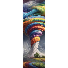Lade das Bild in den Galerie-Viewer, Aluminiumbild gebürstet Farbenfroher Tornado über blühender Landschaft Panorama Hoch
