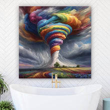 Lade das Bild in den Galerie-Viewer, Spannrahmenbild Farbenfroher Tornado über blühender Landschaft Quadrat
