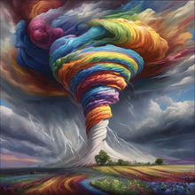 Lade das Bild in den Galerie-Viewer, Aluminiumbild Farbenfroher Tornado über blühender Landschaft Quadrat

