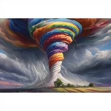Lade das Bild in den Galerie-Viewer, Acrylglasbild Farbenfroher Tornado über blühender Landschaft Querformat
