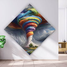 Lade das Bild in den Galerie-Viewer, Poster Farbenfroher Tornado über blühender Landschaft Raute
